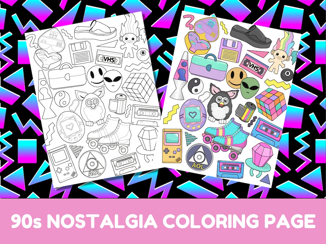 90s Nostalgia Coloring Page - Millennial Nostalgia, Adult Colouring
