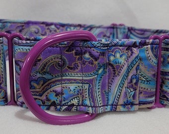 Blue and Purple Paisley Dog Collar- Martingale or Buckle Collar