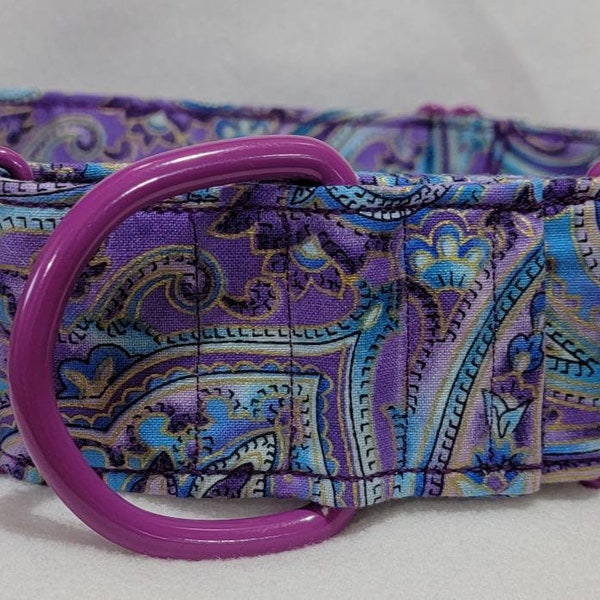 Blue and Purple Paisley Dog Collar- Martingale or Buckle Collar