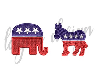 3 Sizes Political Parties Republican / Democratic Symbol 2 Set - Machine Embroidery Design File