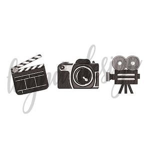 3 Set of Movie Camera Clapper Board Design - Machine Embroidery Design File / Digital File