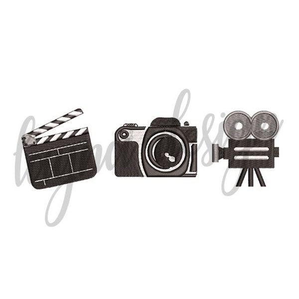 3 Set of Movie Camera Clapper Board Design - Machine Embroidery Design File