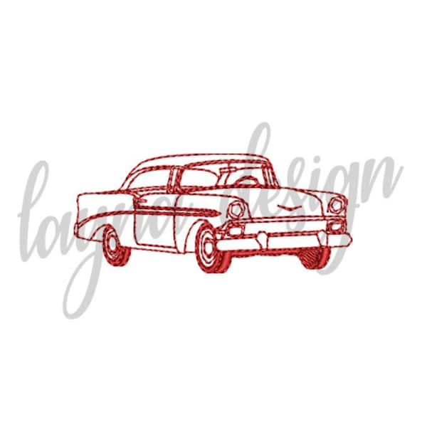 3 Sizes Classic Car Line Design - Machine Embroidery Design File