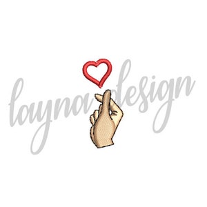 May include: A hand making a heart shape with a finger, with a red heart above it.