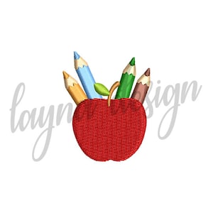 3 Größen Apfel & Bleistifte - Stickdatei Stickdatei