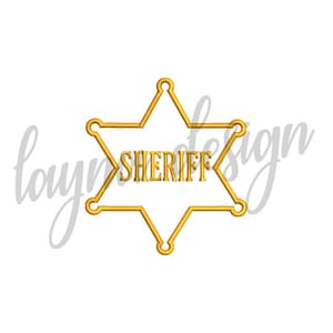 May include: Gold embroidered sheriff's badge with a five-pointed star and the word "SHERIFF" inside.