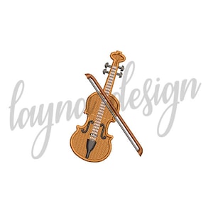 Può includere: Un violino marrone con un arco incrociato sopra di esso. Il violino ha un corpo in legno marrone scuro e un manico marrone chiaro. L'arco è di colore marrone chiaro.