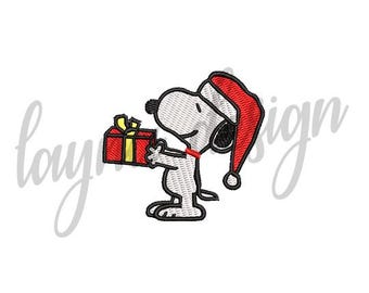 4 Sizes Snoopy with Christmas Present - Machine Embroidery Design File / Digital File