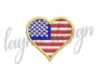 5 Sizes USA Flag Heart - Machine Embroidery Design File / Digital File