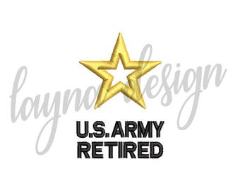 4 Sizes Star US Army Retired Logo - Machine Embroidery Design File / Digital File