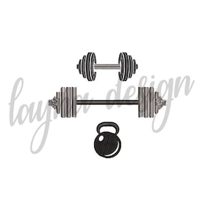 3 Sizes Gym Design Barbell Dumbbell Kettlebell 3 Set - Machine Embroidery Design File