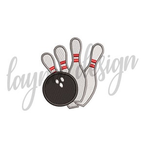 2 Sizes Bowling Ball and Pins Design - Machine Embroidery Design File
