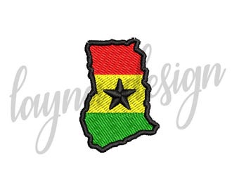 4 Sizes Ghana Flag Map - Machine Embroidery Design File / Digital File