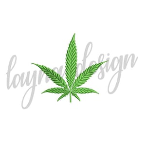 May include: Green marijuana leaf embroidery design. This design is perfect for adding a touch of whimsy to your projects.