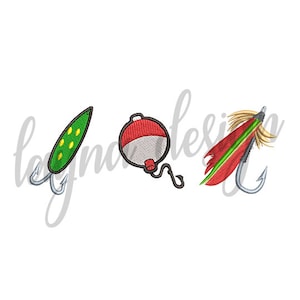 3 Types Fishing Lures Design - Machine Embroidery Design File