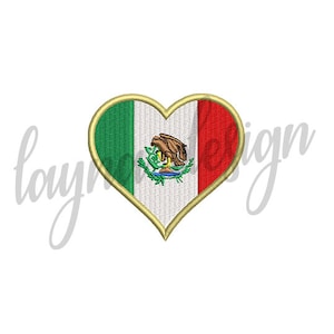 3 Sizes Mexico Flag Heart - Machine Embroidery Design File