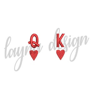 May include: Embroidered design of a red heart with a letter Q above it and a red heart with a letter K above it.