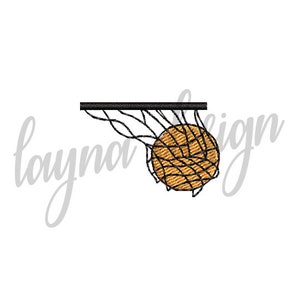 May include: A black basketball hoop with a brown basketball going through the net.