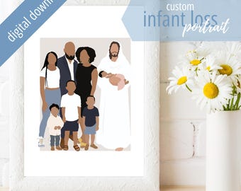 Miscarriage, Still birth, and Infant Loss Gift, Digital Download, Customized Portrait with Christ and Family