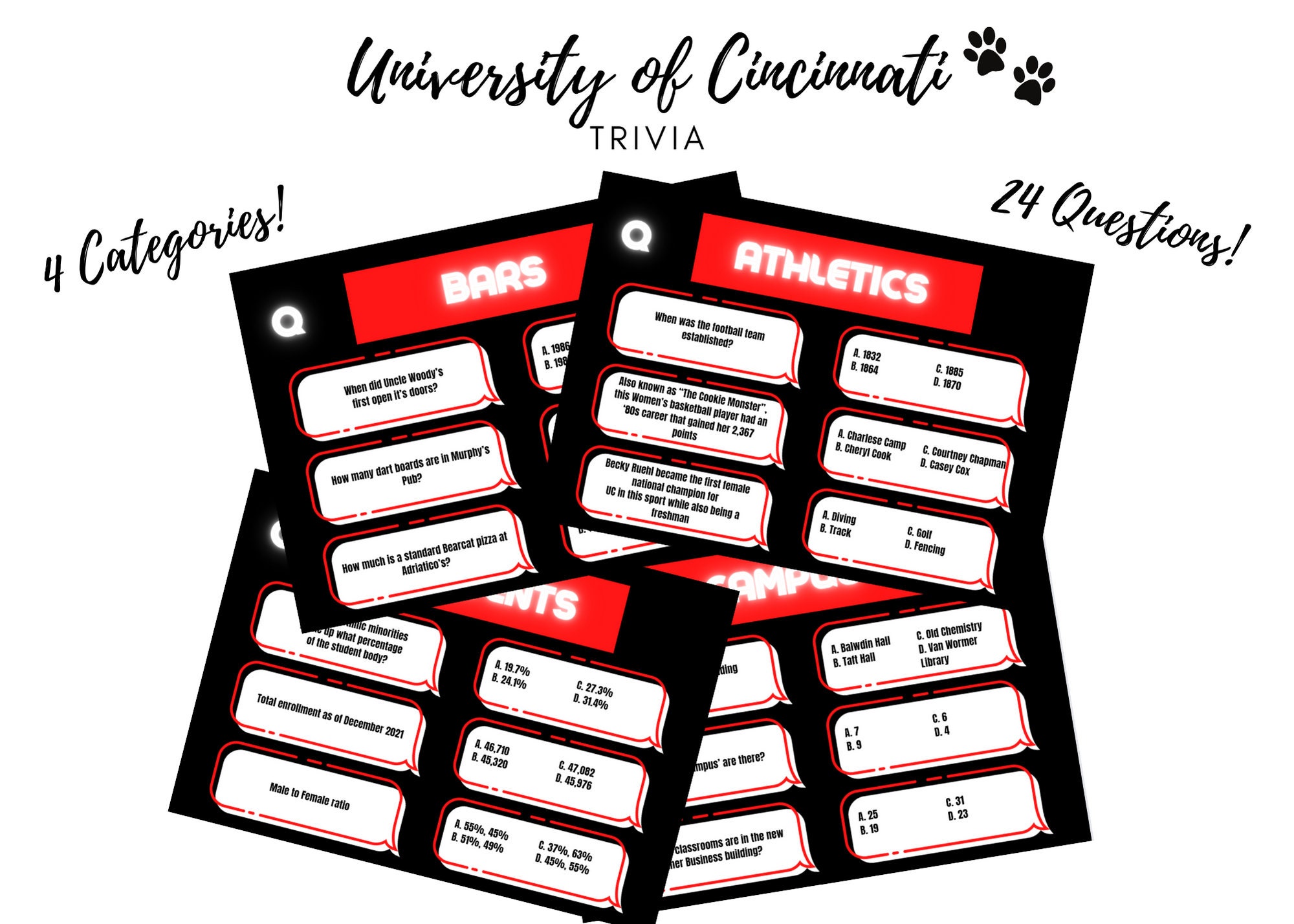 University of Cincinnati Trivia Game Etsy