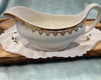 WS George Derwood Vintage China Gravy Boat Tableware w Crazing 4" Tall