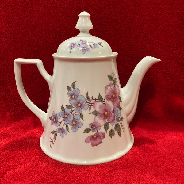 Mint Wunsiedel Bavaria Porcelain Teapot Pink & Blue Flowers 8" Tall