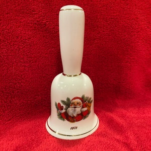Vintage 6&quot;  Santa Porcelain Bisque Dinner Bell 1979 Gold Trimmed