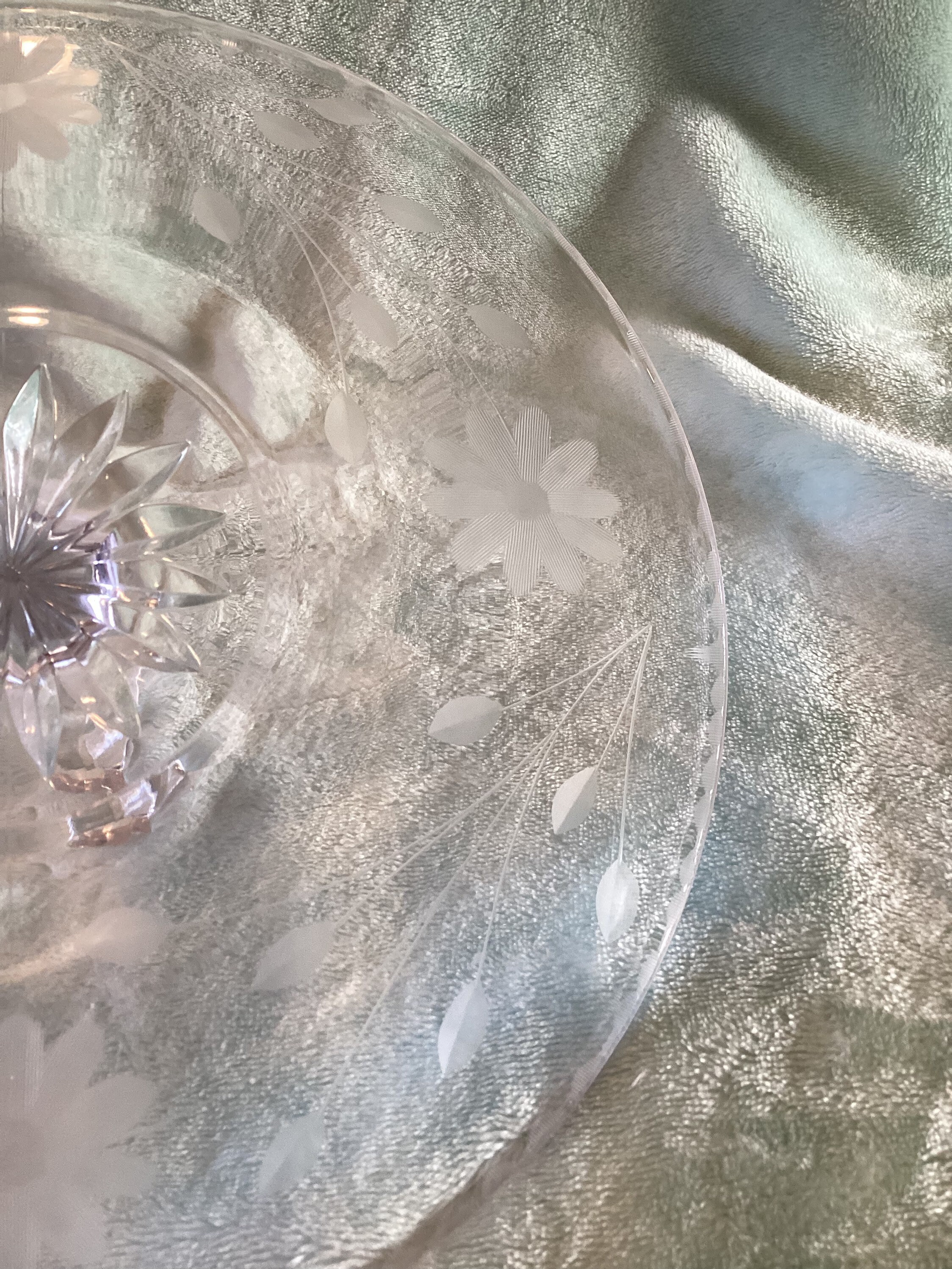 Vintage Clear Glass Flower Etched Tray W Handle 10 Tid Bit Sandwich Platter Etsy