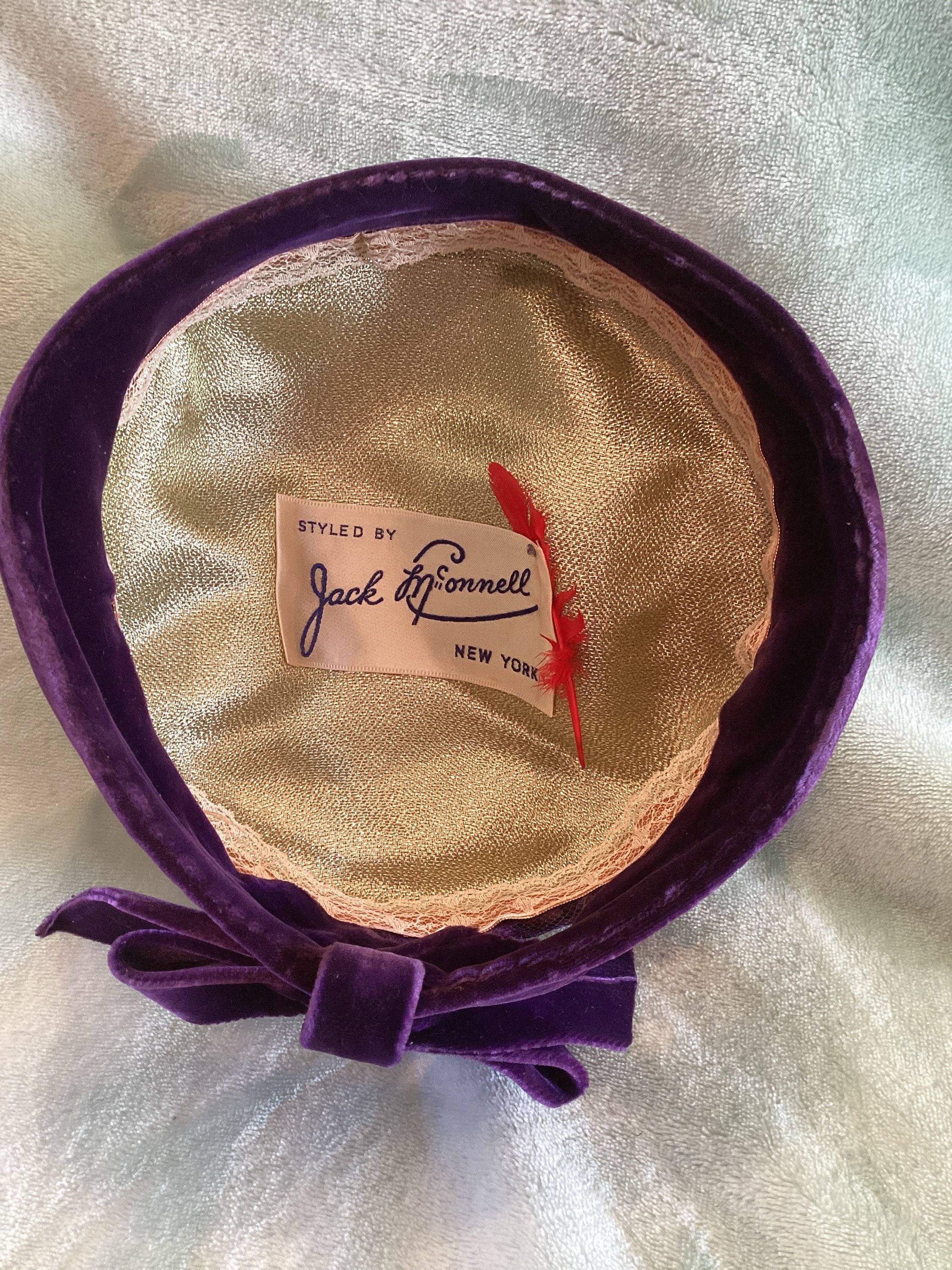 A RARE FIND  VINTAGE JACK MCONNELL GALLY HO  PURPLE FEATHERED HAT Vintage Purple Feather Jack Mcconnell Hat | Shop THRILLING main image 2