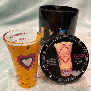 New in Round Box LOLITA Shot Glass Party Shots - Birthday Girl 2 oz 3.5&quot; Recipe