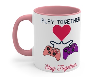 Gamer Couple Mug, Play Together Stay Together, His and Hers Gaming Gift, Anniversary Gift Gamers, Boyfriend Girlfriend Mug, Xbox Controller