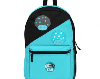 Mushroom Gaming Backpack, Retro Video Game Bag, Gamer Backpack for School Work, Pixel Art Backpack, Gaming Travel Bag, Gift for Gamer