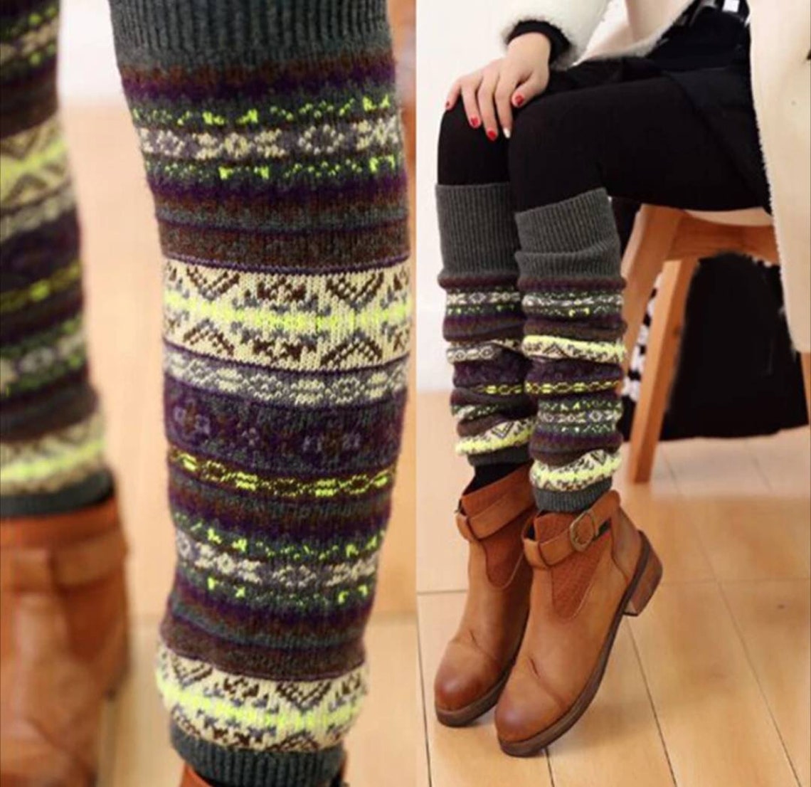 Long Leg Warmers Knitted Boot Cuffs Socks Stockings Boho Fair - Etsy