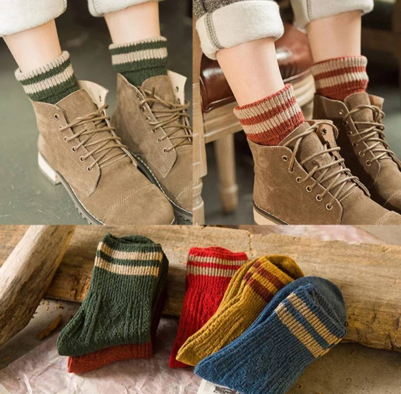 Cotton socks warm boots socks vintage knit stripe socks