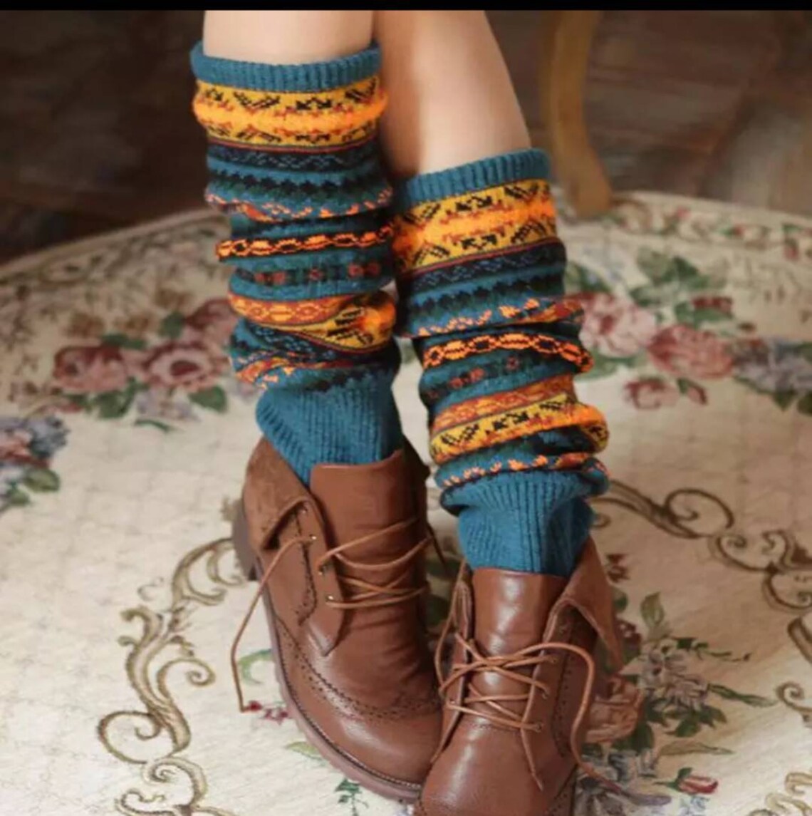 Long Leg Warmers Knitted Boot Cuffs Socks Stockings Boho Fair - Etsy