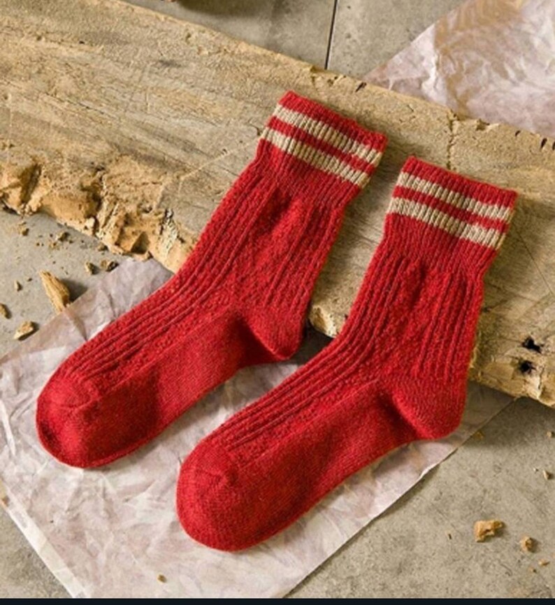 Cotton Socks Warm Boots Socks Vintage Knit Stripe Socks Etsy UK