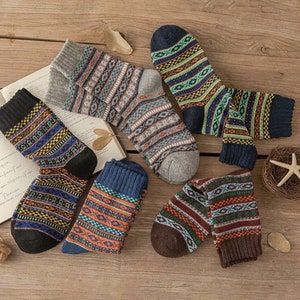 Thick Socks Thermal Stripe Crew Socks Hiking Soft Cozy Socks - Etsy UK