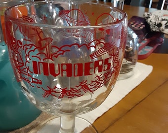 Vintage Invaders cartoon glass goblet