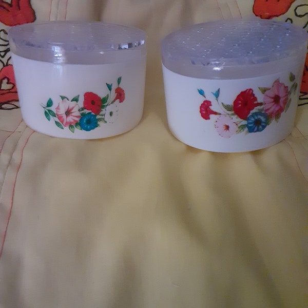 Vintage makeup powder box, duster box, vanity box canisters, set of 2