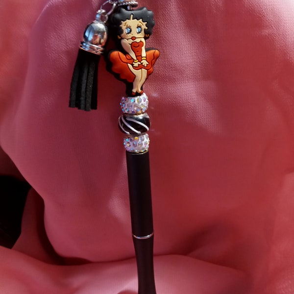 Betty Boop metal (not plastic) beaded bling fashionista rotation refillable ink pen