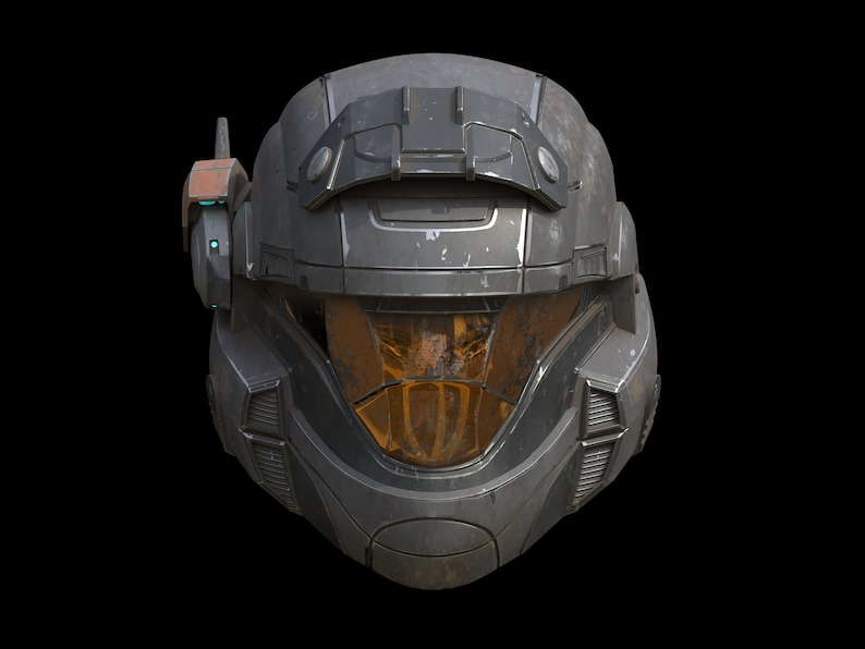 Peut inclure: Un casque gris fonc&eacute; et noir avec une visi&egrave;re orange teint&eacute;e et une petite pi&egrave;ce jointe orange et bleue sur le c&ocirc;t&eacute;.