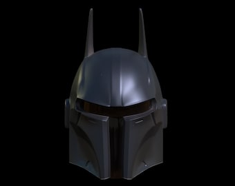 May include: A black helmet with a pointed top and a visor. The helmet has a dark gray face mask with a pointed chin.
