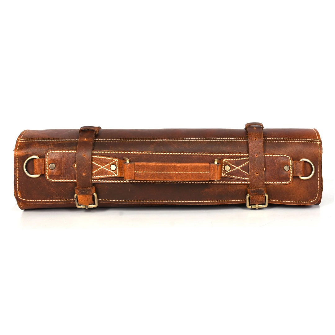 Bend Leather Chef Knife Roll 10 Slot - Walnut Brown