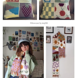 CROCHET PATTERN: Cottagecore Scarf Crochet Pattern 14 patchwork crochet square patterns, scarf, blanket, pillow Digital Download Pattern image 9