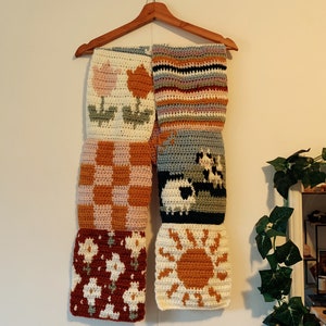CROCHET PATTERN: Cottagecore Scarf Crochet Pattern 14 patchwork crochet square patterns, scarf, blanket, pillow Digital Download Pattern image 2