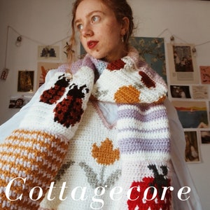 CROCHET PATTERN: Cottagecore Scarf Crochet Pattern 14 patchwork crochet square patterns, scarf, blanket, pillow Digital Download Pattern image 7