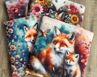XL Cross stitch or craft Project Bag: Fox Design, Padded & Lined