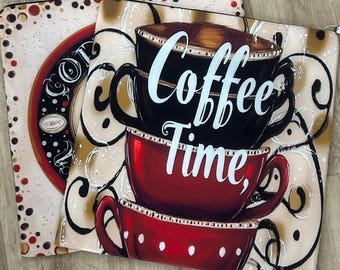 XL Coffee themed Cross stitch or craft Project Bag: Padded, Fully-Lined - Crafter's Tote