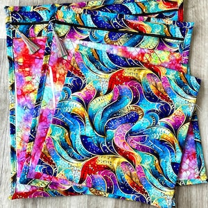 Multi rainbow coloured fabric with vinyl front Project / WIP bag 3 sizes to fit all frames