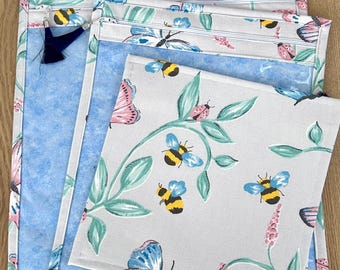 Spring Bees & butterflies fabric with vinyl front Cross stitch or craft Project / WIP bag 3 sizes to fit all frames